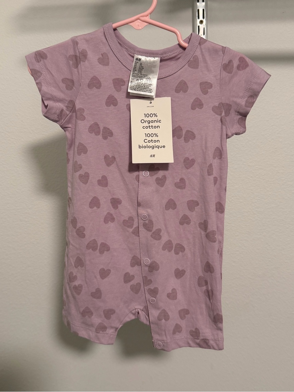 H&M Lilac Heart-Print Organic Cotton Baby One-Piece